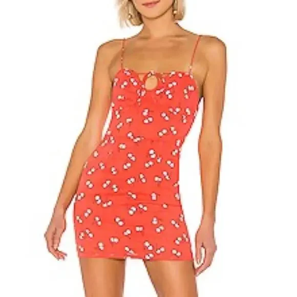 NWT SUPERDOWN cherry print mini “merci” dress red/white summer size small - Picture 8 of 8